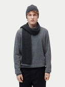 Unisex Cashmere Rib Knit Beanie Charcoal worn by model, front view on white background #color_charcoal