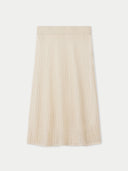 Beige ribbed knit cashmere skirt on a white background #color_off-white