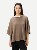 Women's Taupe Knitted Poncho worn by model, front view, on white background #color_taupe