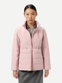 Women's CashmereTECH Jacket Pink worn by model, detail view on white background #color_powder-pink