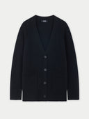 Women's Relaxed-Fit Cashmere Cardigan Black detail view on white background #color_black