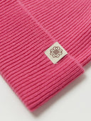 Unisex Cashmere Rib Knit Beanie Aurora Pink detail view on white background #color_aurora-pink