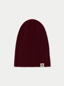 Unisex Cashmere Rib Knit Hat Tawny Port detail view on white background #color_deep-wine