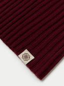 Unisex Cashmere Rib Knit Hat Tawny Port detail view on white background #color_deep-wine