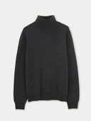 Men's Charcaol Turtleneck Cashmere Sweater detail view on white background #color_charcoal