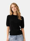 Black short sleeve sweater on a light gray background #color_black #ai-image