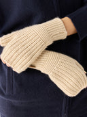 Organic Colour Rib-Knit Cashmere Gloves Beige - Gobi Cashmere #color_beige