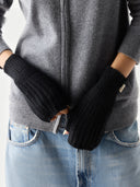Rib-Knit Cashmere Gloves Black - Gobi Cashmere #color_black