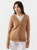 Women's Cashmere V-Neck Cardigan Sheepskin -Gobi Cashmere #color_light-brown