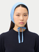 Azure Blue Cashmere Bonnet For Woman worn by model front view on white background #color_bright-azure