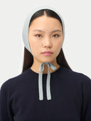 Grey Cashmere Bonnet For Woman worn by model front view on white background #color_tourmaline-blue