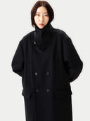 Women wearing Cashmere Trench Coat Black on a white background #color_black