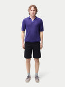 Men's Cashmere Silk Polo Skipper Blue worn by model, front view on white background #color_skipper-blue