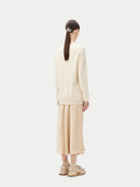 Women's White Cashmere Basic Crew Neck Sweater worn by model, back view on white background #color_off-white