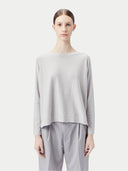 A light gray long-sleeve crewneck sweater displayed flat against a light gray background. #color_warm-light