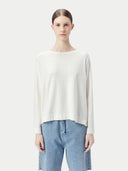 Women's Boatneck Cotton Silk Cashmere Blend Sweater Whisper White - Gobi Cashmere #color_pure-white