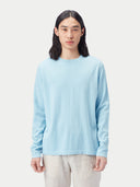 A light blue long-sleeve crewneck sweater displayed flat against a light gray background. #color_forget-blue