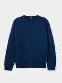 Women's Navy Cashmere Crewneck Sweater detail view on white background #color_navy-blue