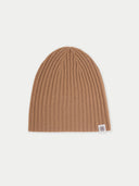 Unisex Cashmere Rib Knit Hat Almond detail view on white background #color_golden-brown