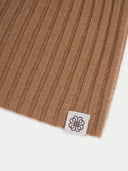 Unisex Cashmere Rib Knit Hat Almond detail view on white background #color_golden-brown