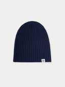 Unisex Cashmere Rib Knit Hat Peacoat detail view on white background #color_night-blue
