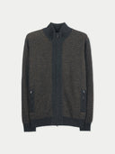 Men's Tw–æ-Tone Full-Zip Cashmere Cardigan Charcoal detail view on white background #color_charcoal