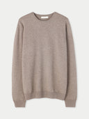 Men's Taupe Crewneck Cashmere Sweater detail view on white background #color_taupe