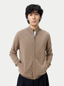 Beige zip-up sweater on a light gray background #color_taupe