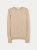 Women's Beige Cashmere Basic Crew Neck Sweater detail view on white background #color_beige