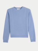Women's Cropped Crewneck Cashmere Sweater Dusty Blue detail view on white background #color_deep-dusty