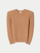 Women's Camel Brown Sculpted-Shoulder Cashmere Sweater detail view on white background #color_warm-brown