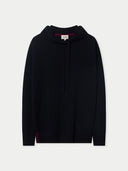 Women's Cashmere Pullover Hoodie Black detail view on white background #color_black