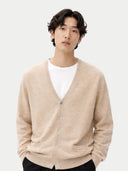 Essential Organic Cashmere Colour V-Neck Cardigan Warm Grey - Gobi Cashmere #color_soft-beige #ai-image