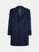 Men‚Äôs Cashmere Coat with Notched Lapels Navy Blazer detail view on white background #color_navy