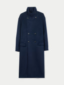 Unisex Cashmere Trench Coat Navy Blazer detail view on white background #color_navy