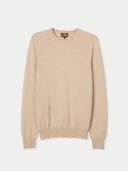 Men's Beige Cashmere Crewneck Sweater front view on white background #color_beige