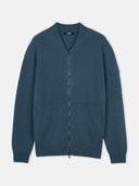 Blue zip-up cashmere bomber on a light gray background #color_china-blue