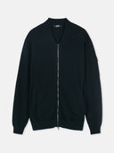 Black zip-up cashmere hoodie on a light gray background #color_black