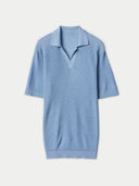 Men's Cashmere Silk Polo Celestial Blue detail view on white background #color_celestial-blue