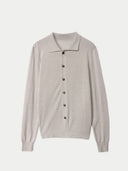 Men's Taupe Cashmere Silk Polo-Neck Cardigan detail view on white background #color_deep-taupe