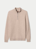 Men's Organic Colour Cashmere Waffle Knit Half-Zip Sweater Warm Grey detail view on white background #color_dusty-beige