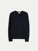 Black v-neck sweater on a light gray background #color_black