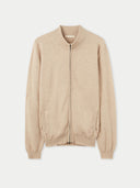 Men's Warm Grey Cashmere Full Zip Cardigan detail view on white background #color_soft-beige