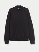 Men's Black Full-Zip Cashmere Cardigan detail view on white background #color_black