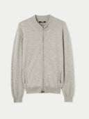 Gray zip-up cashmere sweatshirt on a white background. #color_steel-silver