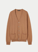 Brown cardigan with button details on a light gray background. #color_light-brown
