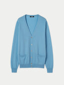 Light blue cardigan on a light gray background. #color_lichen-blue