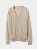 Essential Organic Cashmere Colour V-Neck Cardigan Warm Grey - Gobi Cashmere #color_soft-beige