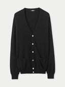 Men's Black Cashmere Polo Sweater detail view on white background #color_black
