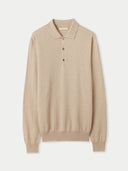 Men's Beige Cashmere Polo Sweater detail view on white background #color_beige